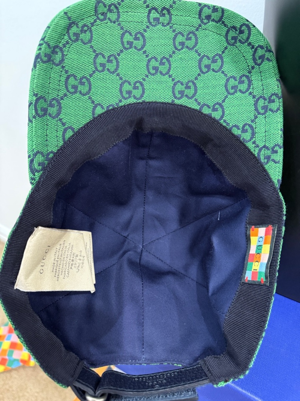 Gucci GG Monogram Green Jacquard Baseball Cap Hat Size M 58 Italy Rare Colorway - Picture 8 of 11